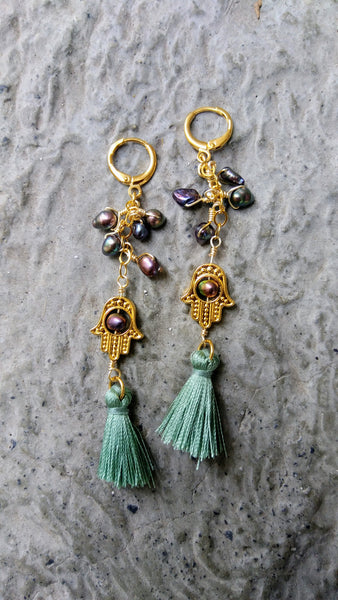 Aretes "Hamsa" verde